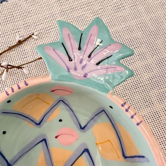 Susan Painter Pineapple Shaped Serving Dish Bowl‎ Handpainted Eclectic Rare - Picture 3 of 10